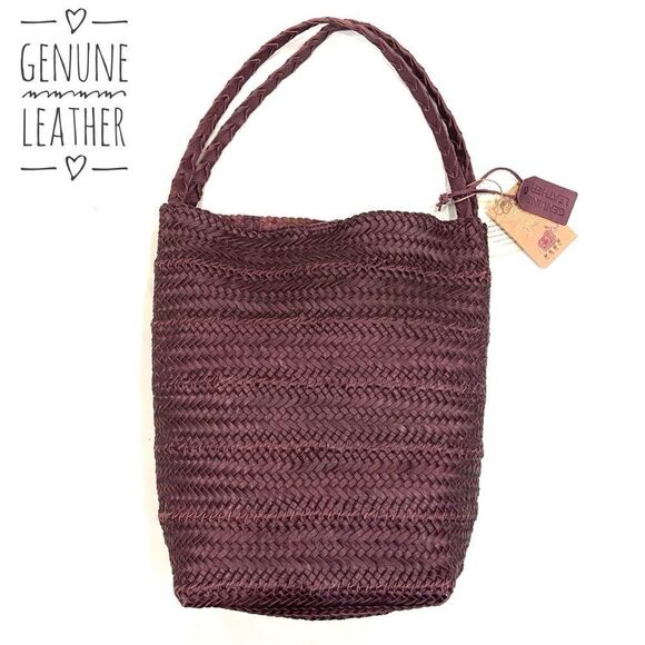 New✨ HANDCRAFTED Woven Leather Tote Bag - Picture 1 of 11